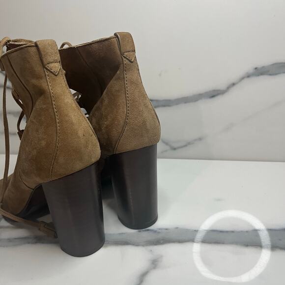 Frye Womens Tan Suede Gabby Ghillie Shooties Sz 7 Peep Toe Lace-Up Festival Boho - Picture 6 of 9